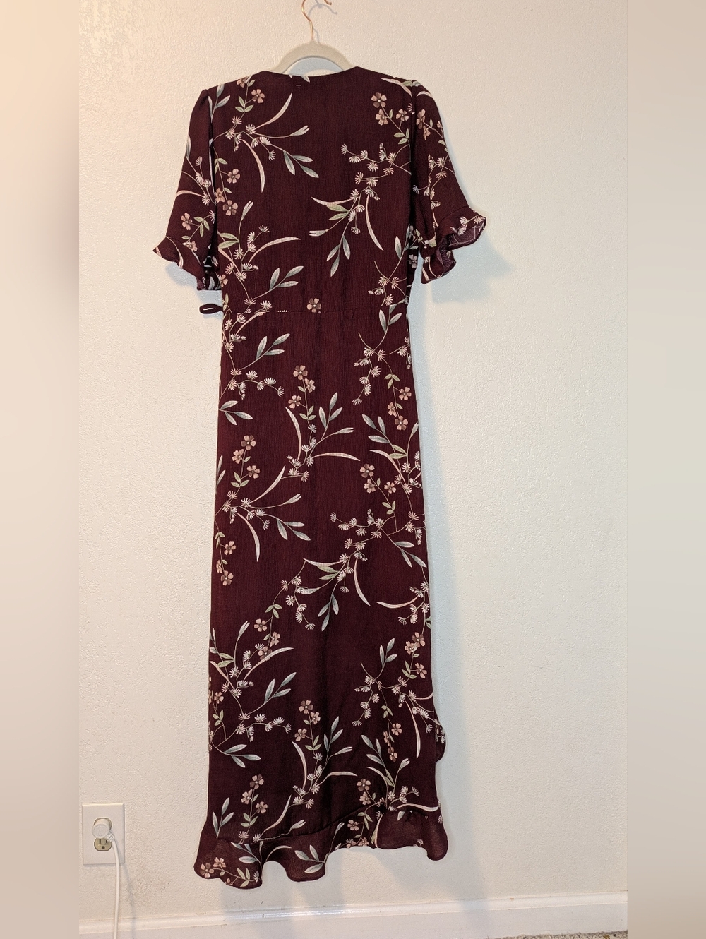 Lulu's Wild Winds Burgundy Floral Print High-Low Wrap  Dress - Picture 7 of 11